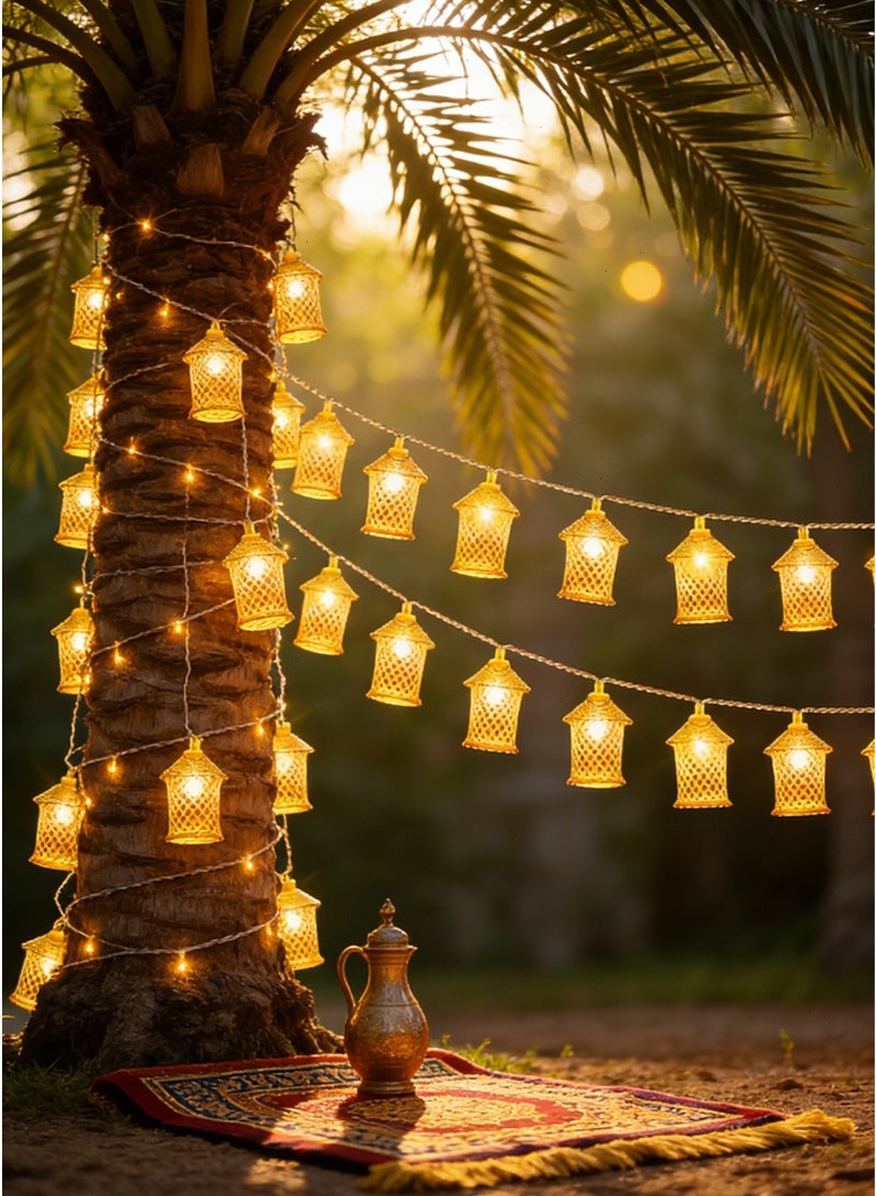 Ramadan Lights, Gold Moroccan Lantern Decorative Lights, 20 LED Fairy Lights 10Ft Battery Powered, Waterproof Golden Raindrop Lights for Ramadan Bedroom Garden Wedding Party Decor - Image 2